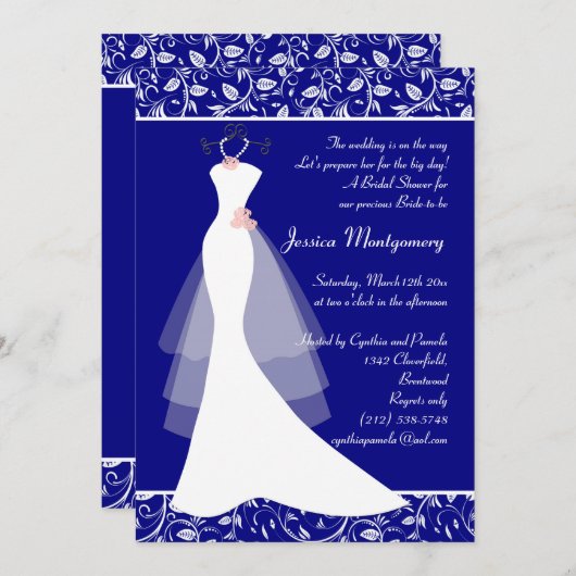 ブルー結婚ブライダルシャワー王室の招待状 招待状 (正面/裏面)