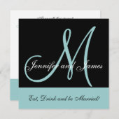 ブルー結婚式招待状モノグラムことわざ名 招待状 (正面/裏面)
