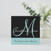 ブルー結婚式招待状モノグラムことわざ名 招待状 (スタンド正面)