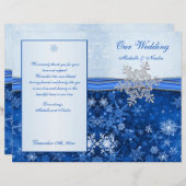 ブルー結婚式 プログラムに銀色のスノーフレーク (正面/裏面)