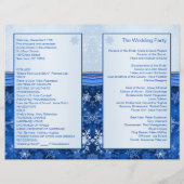 ブルー結婚式 プログラムに銀色のスノーフレーク (裏面)