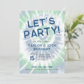 ブルー絞り染めはっきりしたパーティーどの年齢の誕生日 招待状 (スタンド正面)