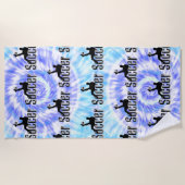 ブルー絞り染めサッカーデザイン、ビーチタオル ビーチタオル (正面)