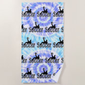 ブルー絞り染めサッカーデザイン、ビーチタオル ビーチタオル (正面)