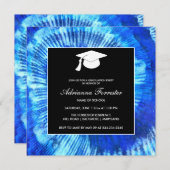 ブルー絞り染めパターン抽象芸術卒業帽 招待状 (正面/裏面)