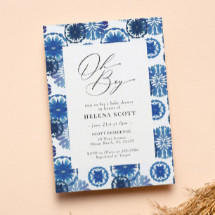 ブルー絞り染めフェスティバルベビーシャワー 招待状