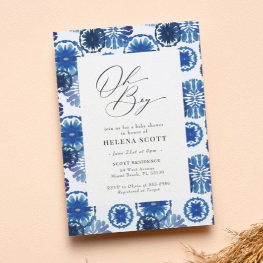 ブルー絞り染めフェスティバルベビーシャワー 招待状