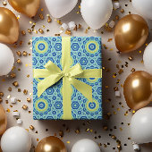 ブルー絞り染めマンダラパッターラッピング紙シート ラッピングペーパーシート