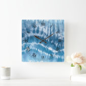 ブルー絞り染め正方ローマ数字時計 スクエア壁時計 (ホーム)