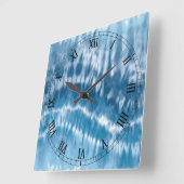 ブルー絞り染め正方ローマ数字時計 スクエア壁時計 (傾斜)