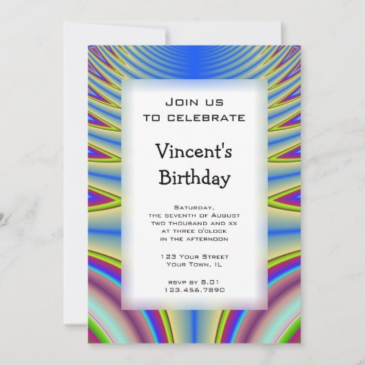 ブルー絞り染め誕生日パーティー 招待状 (正面)