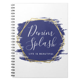 ブルー絵を描ストローク&モダン金ゴールドジオメトリックシック ノートブック