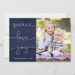 ブルー絵を描ピース愛ジョイ写真ホリデーカード シーズンカード
