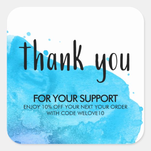 ブルー絵を描（ばちゃばちゃ）跳ねるスモールビジネスディスカウント スクエアシール (正面)