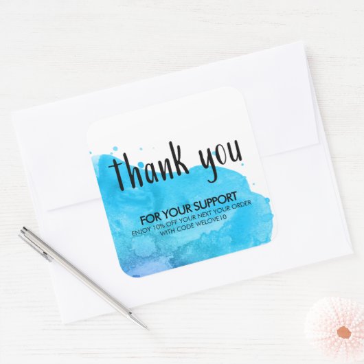 ブルー絵を描（ばちゃばちゃ）跳ねるスモールビジネスディスカウント スクエアシール (封筒)