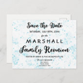 ブルー絵を描(ばちゃばちゃ)跳ねるファミリ懇親会保存日 案内ポストカード (正面/裏面)