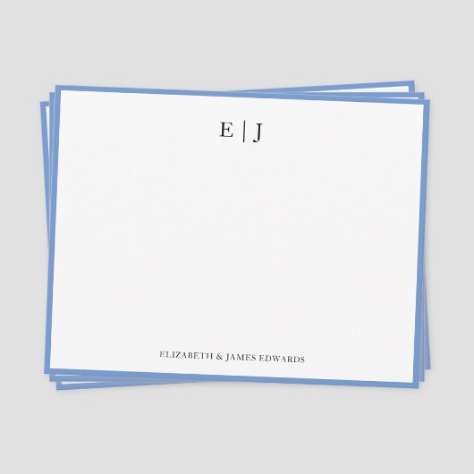 ブルー縁どカップルモノグラムイニシャルパーソナライズされた ノートカード