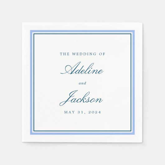 ブルー縁どクラシック伝統的結婚ズ・ナプキン スタンダードカクテルナプキン (正面)