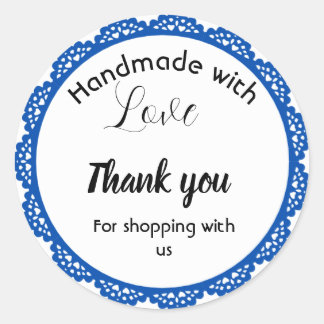 ブルー縁どデザインビジネステッカー ラウンドシール