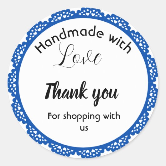 ブルー縁どデザインビジネステッカー ラウンドシール (正面)