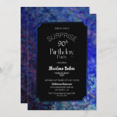 ブルー縁どブラックサプライズ90thバースデーパーティー 招待状 (正面/裏面)