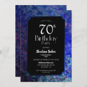 ブルー縁どブラック70thバースデーパーティー 招待状 (正面/裏面)