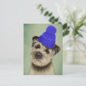 ブルー縁どボブルハット付テリア ポストカード (スタンド正面)