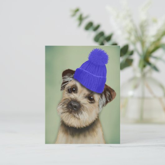 ブルー縁どボブルハット付テリア ポストカード (スタンド正面)
