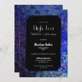 ブルー縁取り誕生日ハイティー 招待状 (正面/裏面)