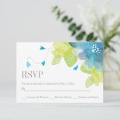 ブルー繊細な春の花フローラ結婚式RSVP 出欠カード (スタンド正面)