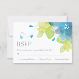 ブルー繊細な春の花フローラ結婚式RSVP 出欠カード