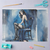 ブルー美しい1920sムーランルージュラーヴェンヘアレディ 薄葉紙 (クラフト)