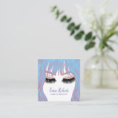 ブルー美容師メイクアップアーティスト美しいサロン スクエア名刺 (スタンド正面)