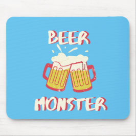 ブルー背景のビールモンスター マウスパッド