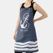 ブルー航海のいかりとストライプ エプロン (インサイチュ)