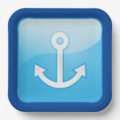 ブルー航海のいかりアイコン海モダン事船 ペーパープレート (正面)