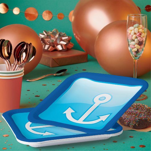 ブルー航海のいかりアイコン海モダン事船 ペーパープレート