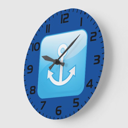 ブルー航海のいかりアイコン海モダン事船 ラージ壁時計 (傾斜)