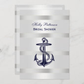 ブルー航海のいかりシルバーウェイトBG Vブライダルシャワー 招待状 (正面/裏面)