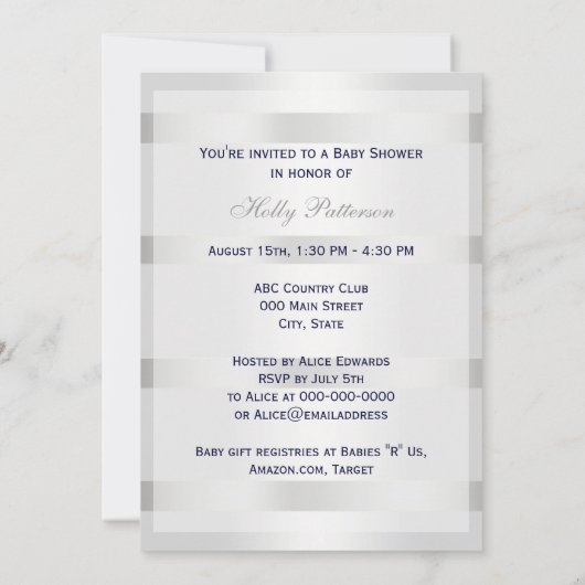 ブルー航海のいかりシルバーウエイトBG Vベビーシャワー 招待状 (裏面)