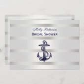 ブルー航海のいかりシルバーウエットBG Hブライダルシャワー 招待状 (正面/裏面)