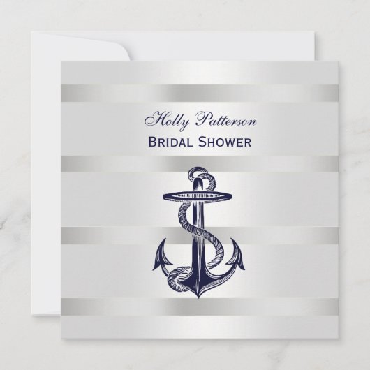 ブルー航海のいかりシルバーウエットBG SQブライダルシャワー 招待状 (正面)
