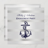 ブルー航海のいかりシルバーウエットBG SQ婚約 招待状 (正面/裏面)