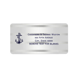 ブルー航海のいかりシルバーホワイトバック住所 シール