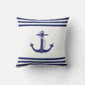 ブルー航海のいかりシンプルネイビー&ホワイトストライプズ クッション (裏面)