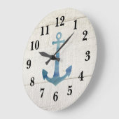ブルー航海のいかりシ素朴プラップデコールラージCl ラージ壁時計 (傾斜)