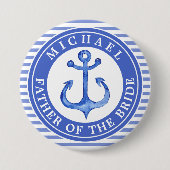 ブルー航海のいかりストライプのウェディングパーティボタン 缶バッジ (正面)