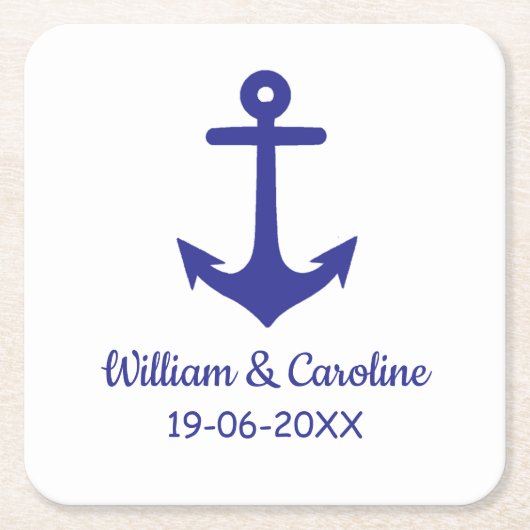 ブルー航海のいかりビーチ目的地ウェディング スクエアペーパーコースター (正面)