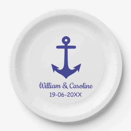 ブルー航海のいかりビーチ目的地ウェディング ペーパープレート (正面)