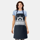 ブルー航海のいかりボート名 エプロン (着用した状態)